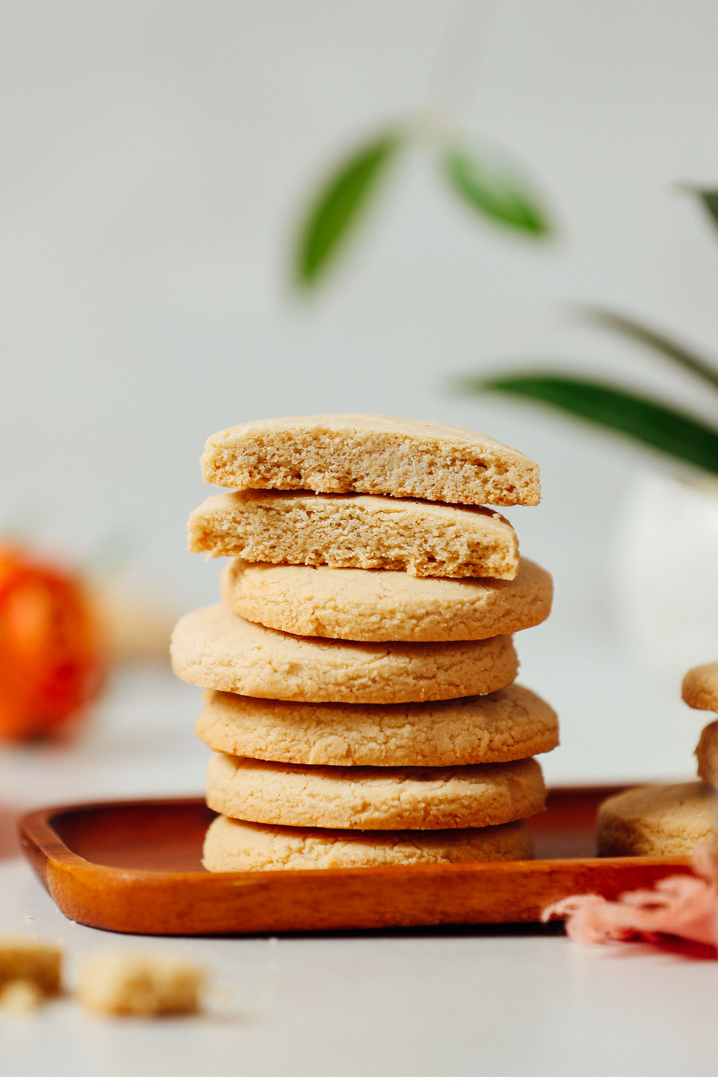 Stack of crispy gluten-free shortbread cookies made with coconut oil