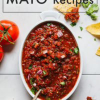 Gallery of easy Cinco de Mayo recipes, homemade tortillas, easy vegan queso dip, homemade salsa, and homemade margarita