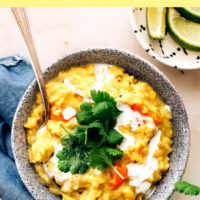 Bowl of Easy Vegan Kitchari with cilantro