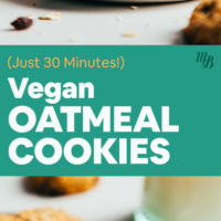 Stack and plate of vegan & gluten-free oatmeal cookies