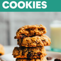 Stack of vegan and gluten-free oatmeal cookies on a plate