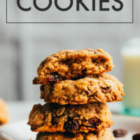 Stack of vegan and gluten-free oatmeal cookies on a plate