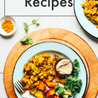 Plate of chickpea scramble for a healthy plant-based breakfast