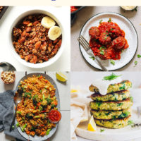 Four pictures of vegan and gluten-free quinoa recipes