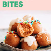 Stack of vegan and gluten-free no-bake sugar cookie bites
