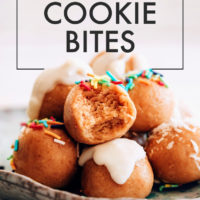 Stack of vegan and gluten-free no-bake sugar cookie bites