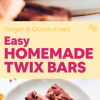 Stack and plate of vegan & gluten-free homemade twix bars