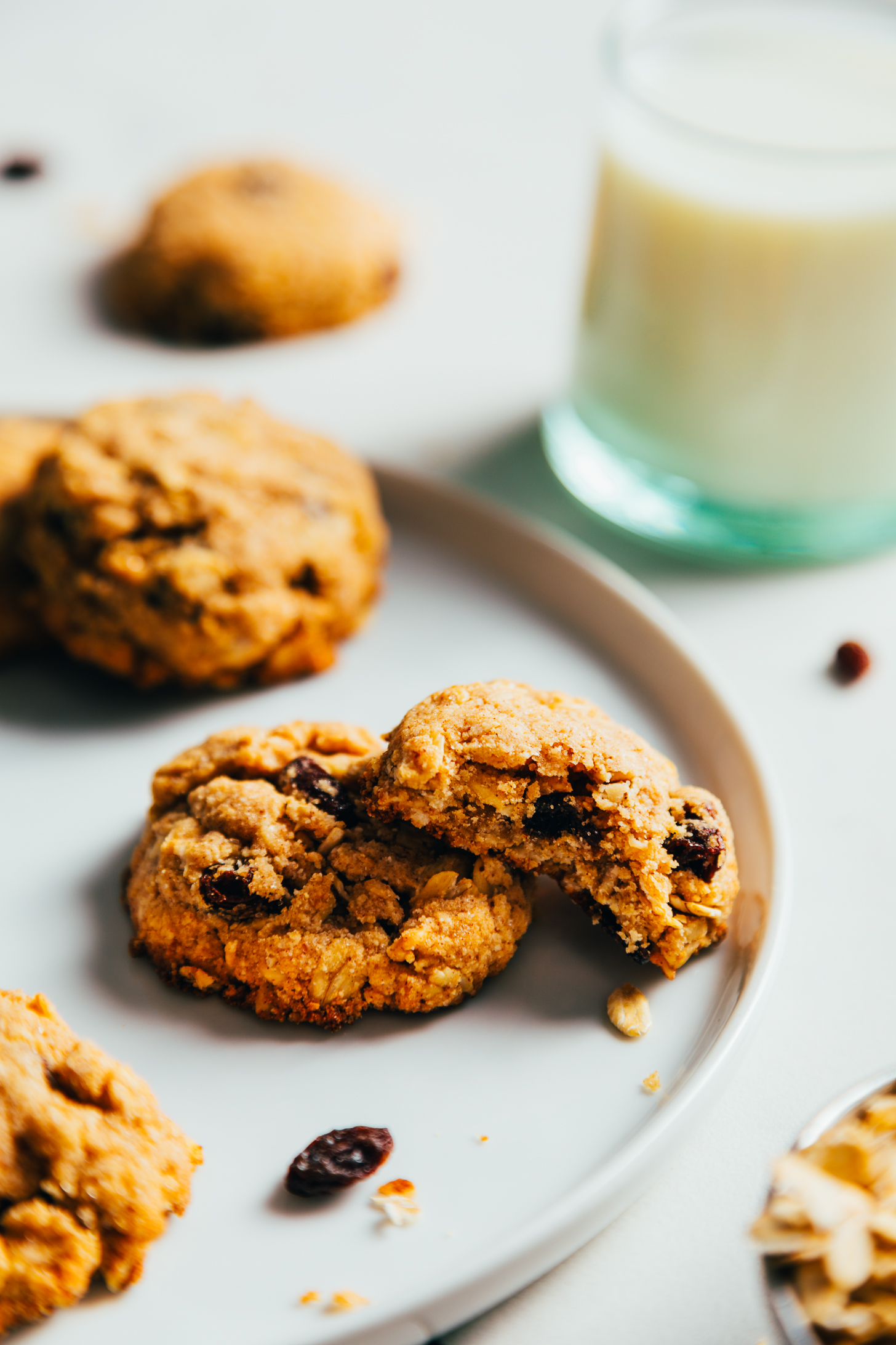 Vegan oatmeal raisin cookies on a plate
