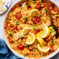 Pan of our vegan paella recipe