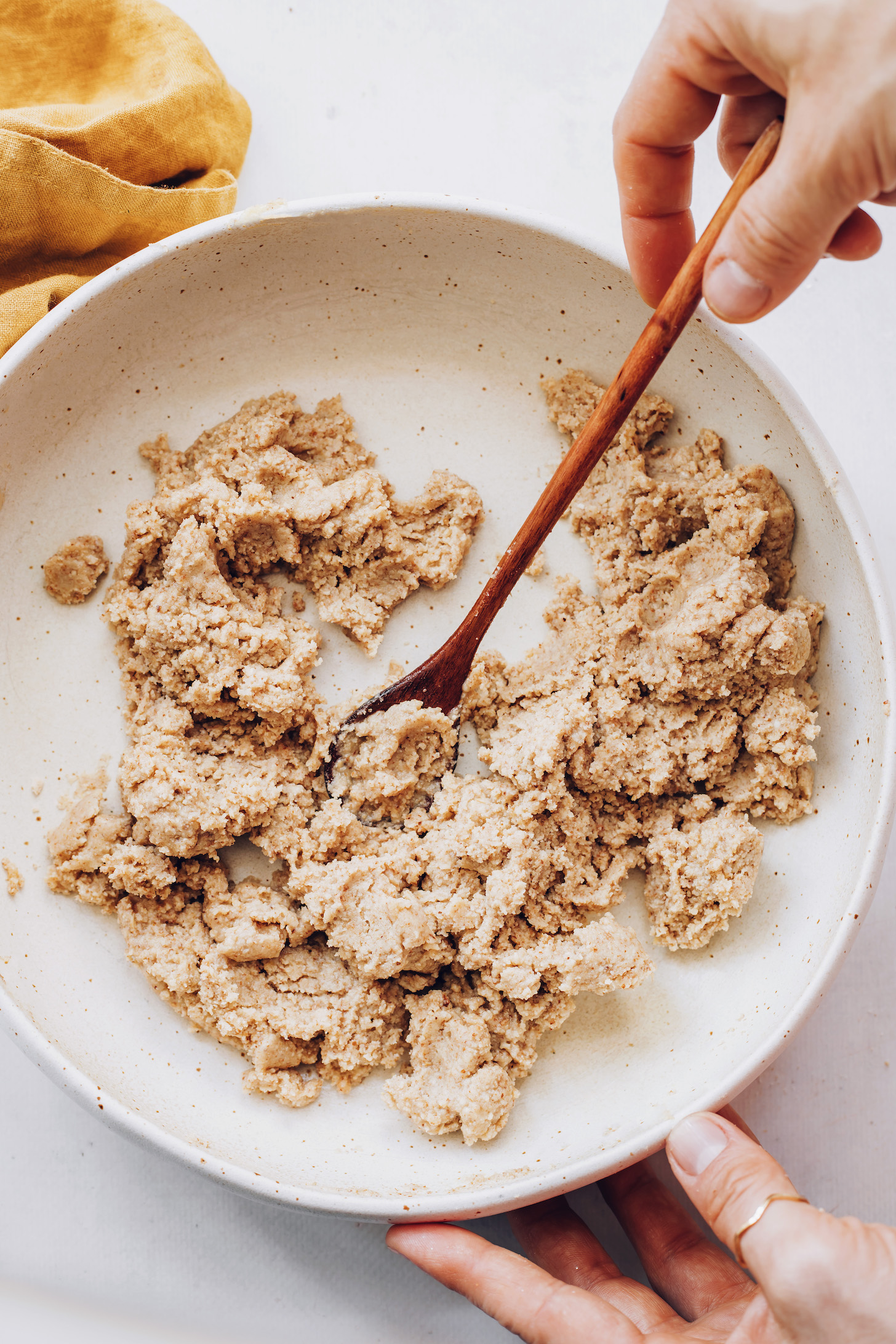 Bowl of our oat-almond cheesecake crust