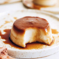 Plate with a portion of vegan flan