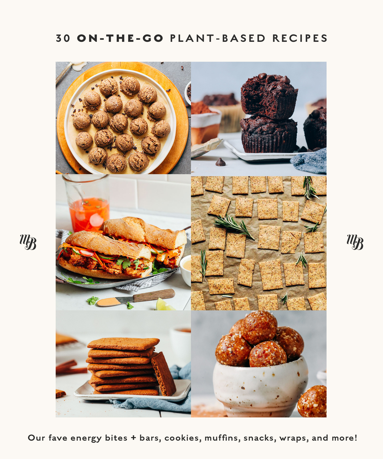 Snack bites, muffins, sandwiches and crackers for our round-up of on-the-go plant-based recipes