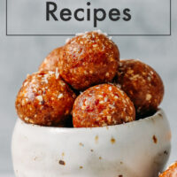 Bowl of vegan salted caramel energy bites
