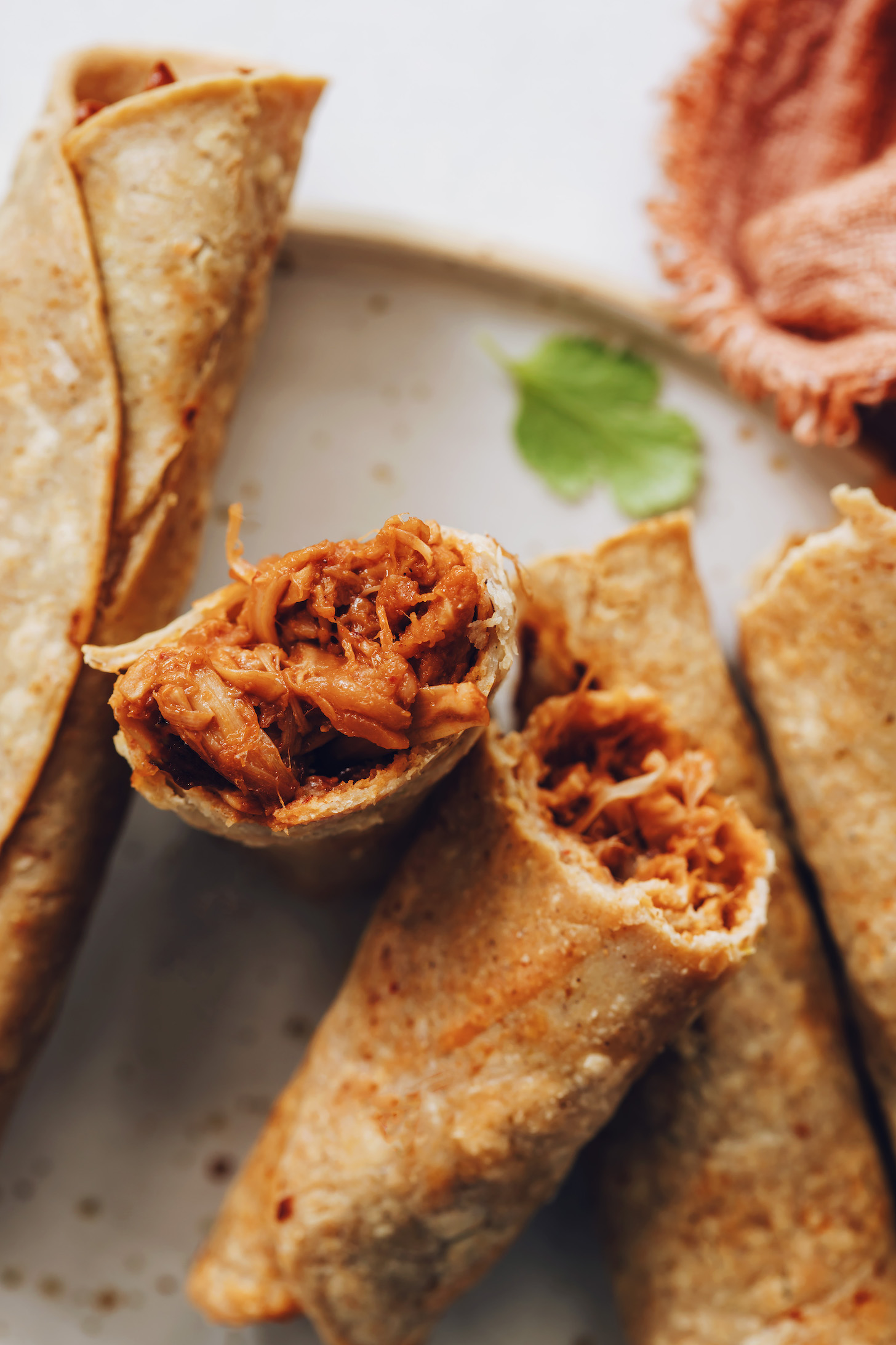 Showing the texture inside a jackfruit taquito