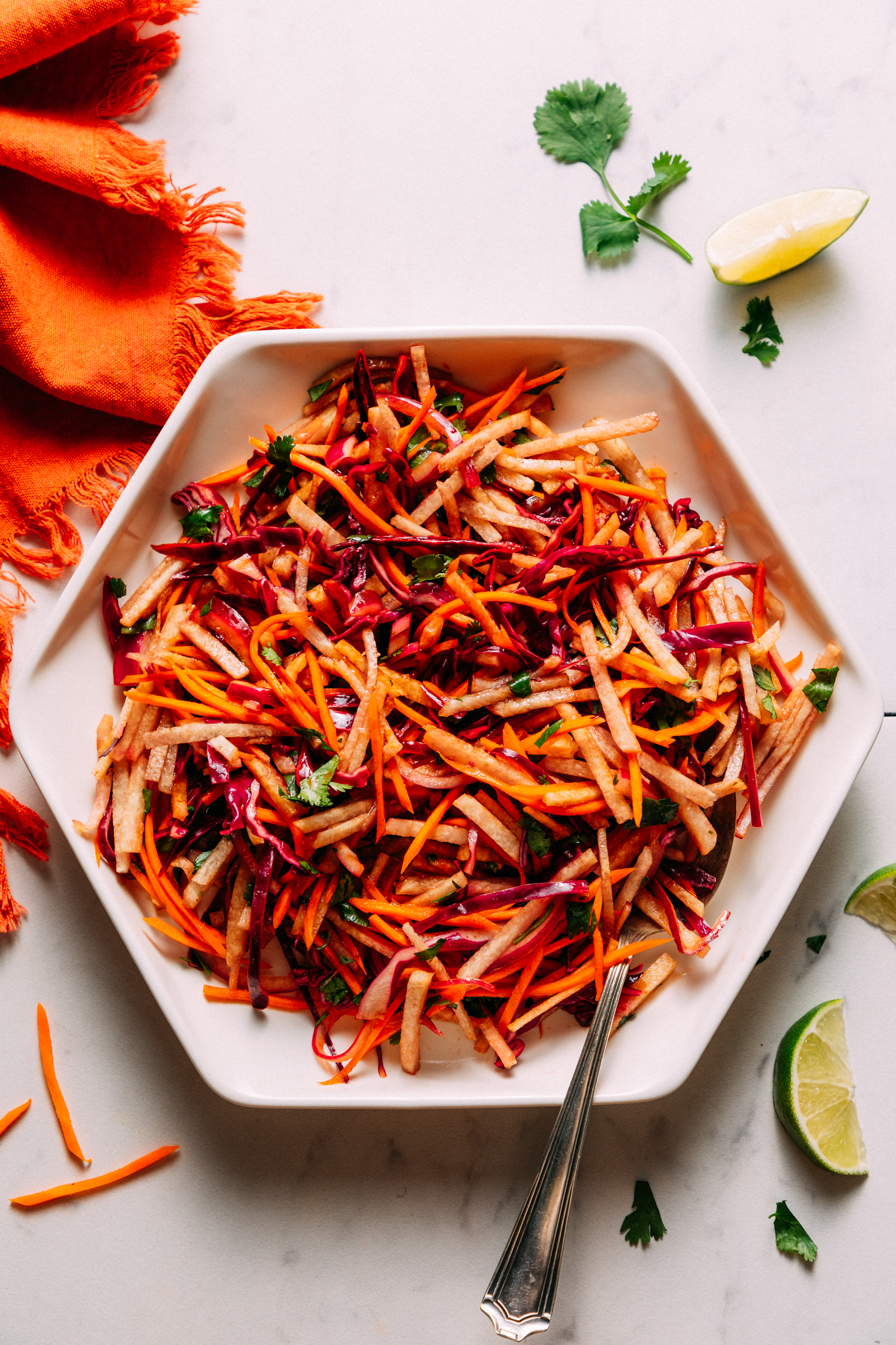 Large plate of crunchy jicama slaw