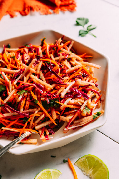 Plate of crunchy jicama slaw