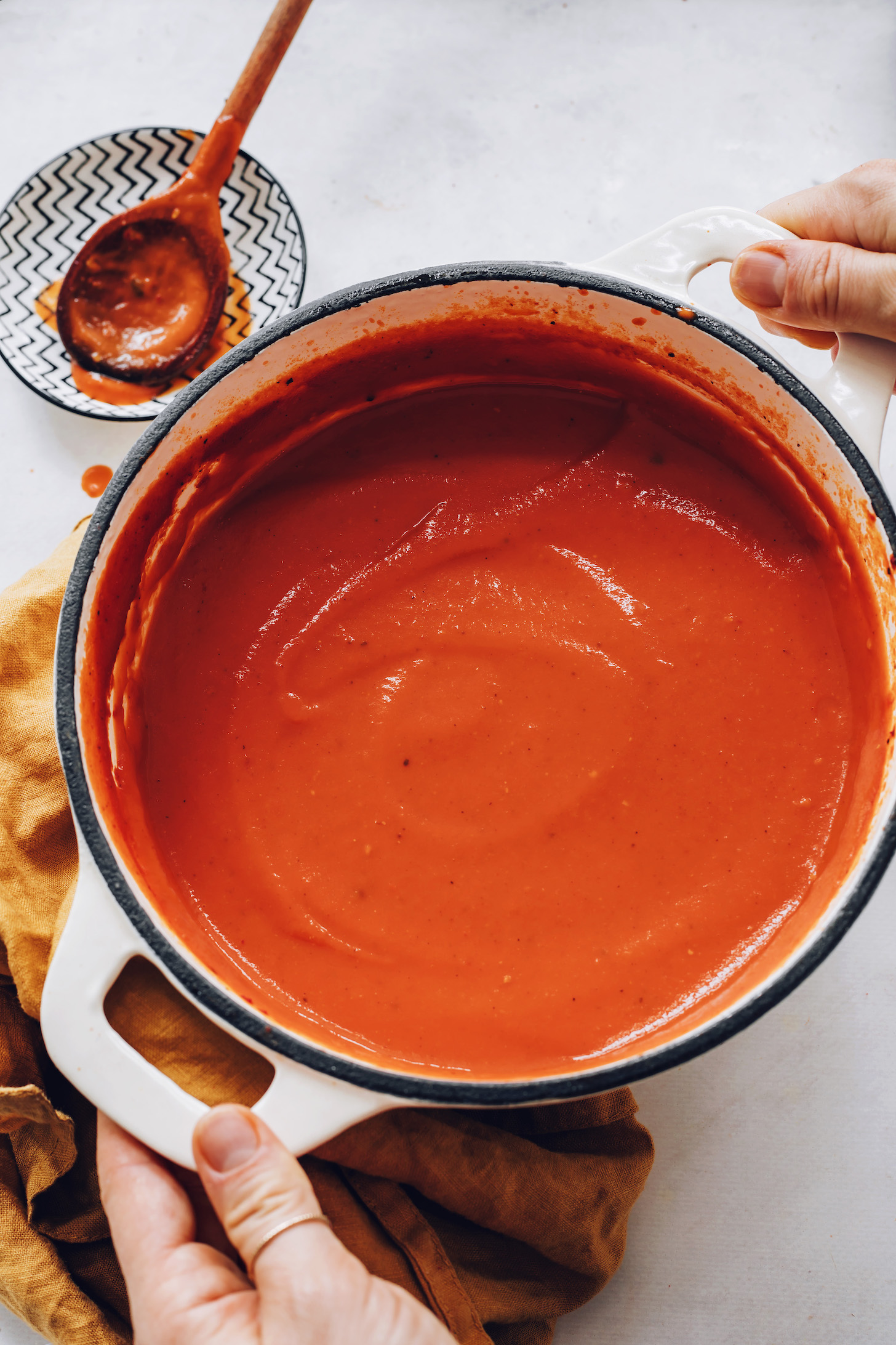 Big pot of creamy tomato soup