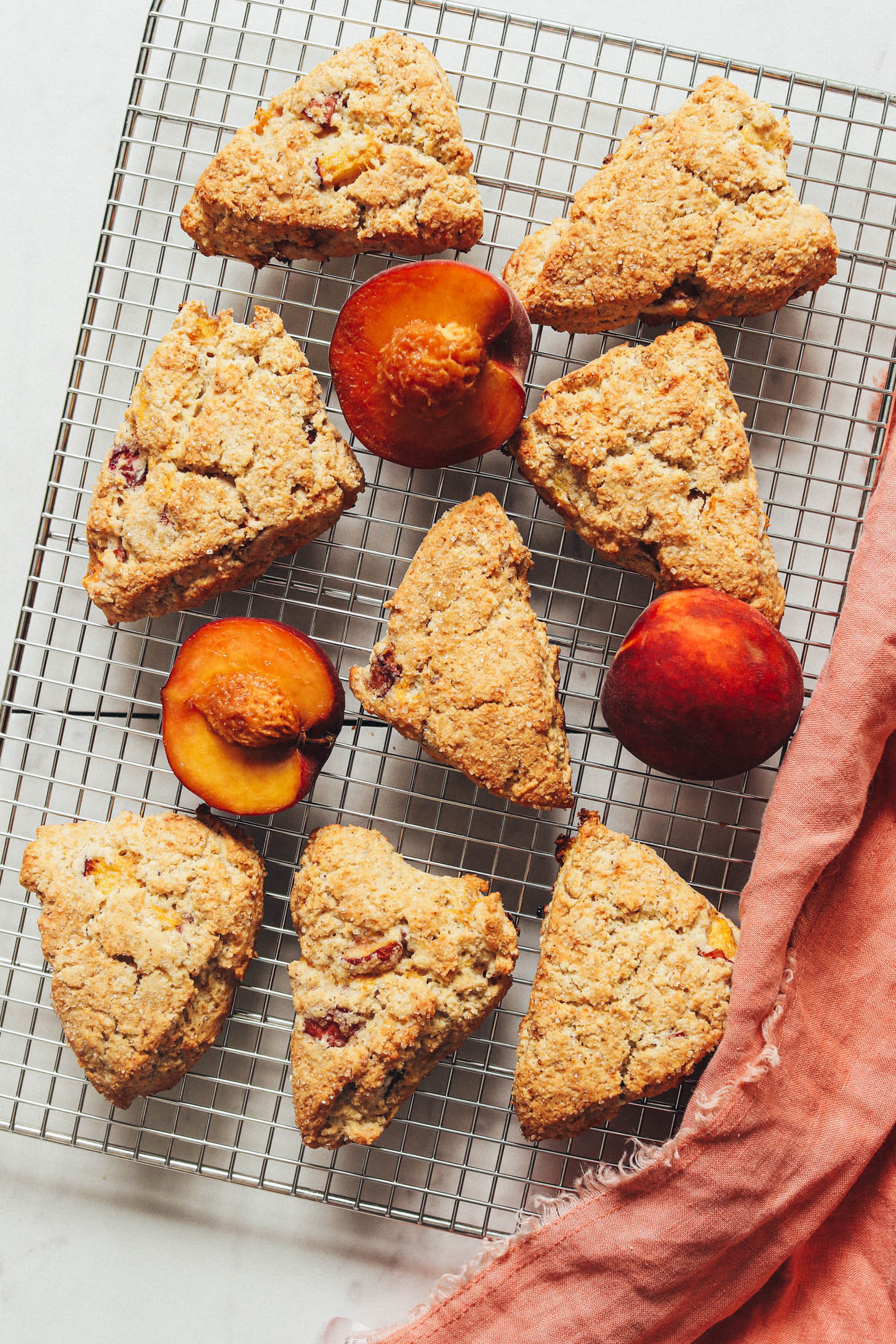 Cooling rack of peaches and gluten-free scones