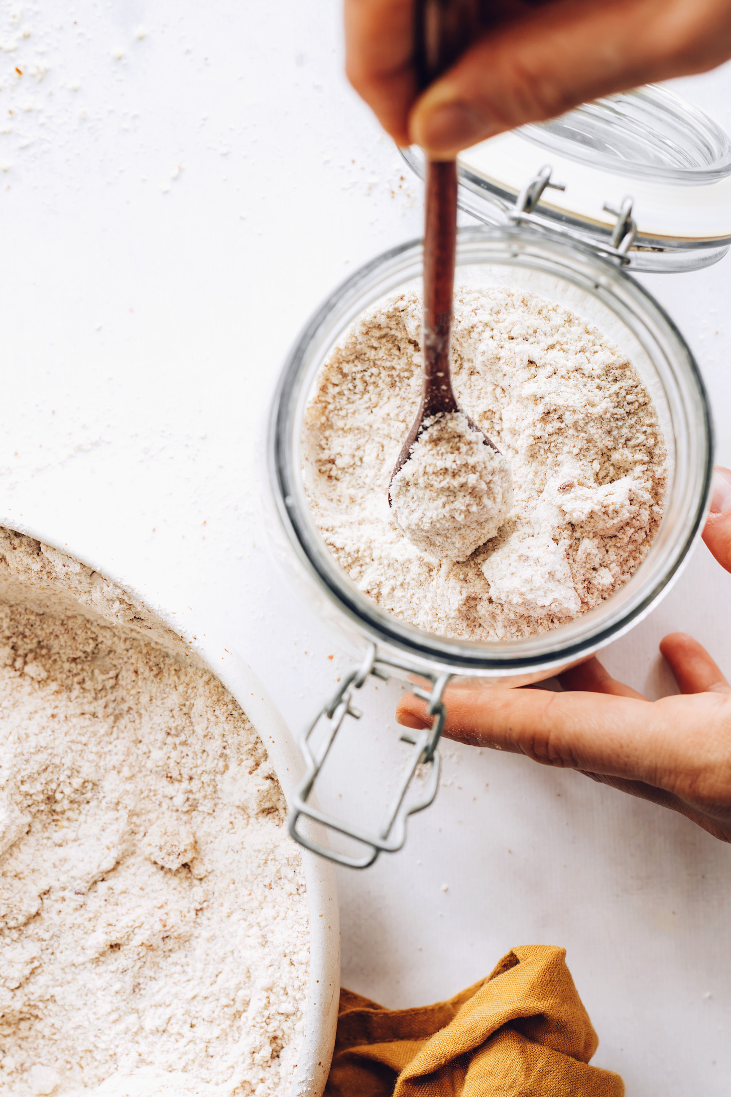 Spoon in a jar of gluten-free pancake mix