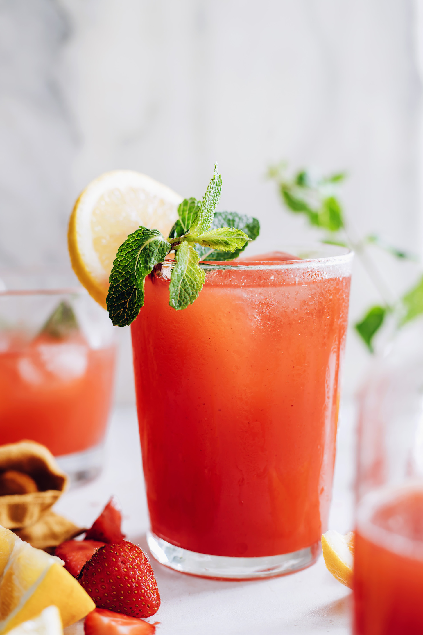 Glass of iced strawberry lemonade
