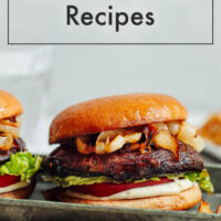 A vegan balsamic portobello burger with garlic aioli on a plate