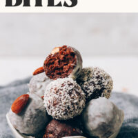 Bowl of Almond Joy Energy Bites with text above them that says just 6 ingredients