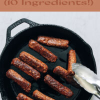 Skillet of easy vegan sausage links