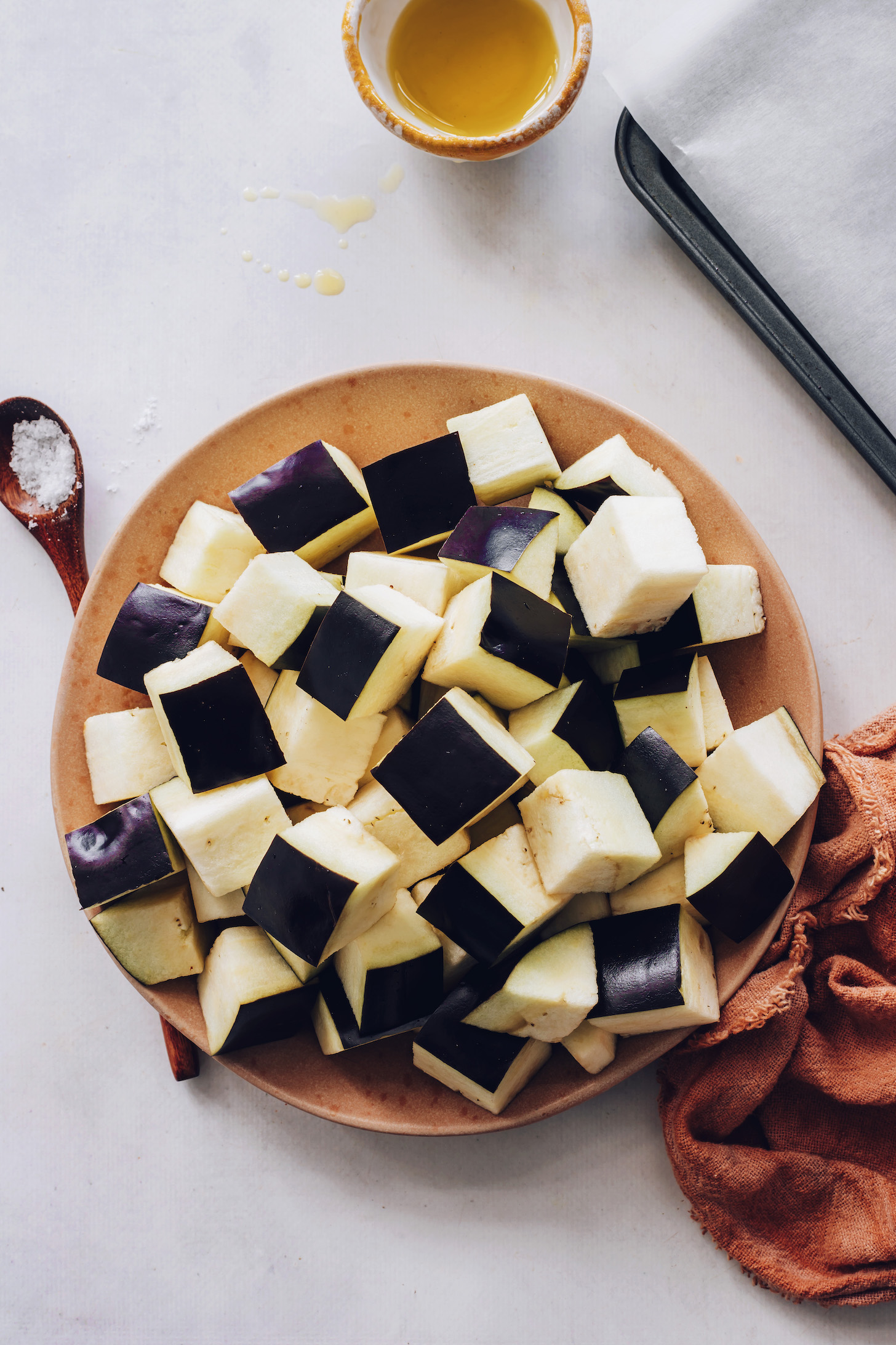 Eggplant cubes on a plate
