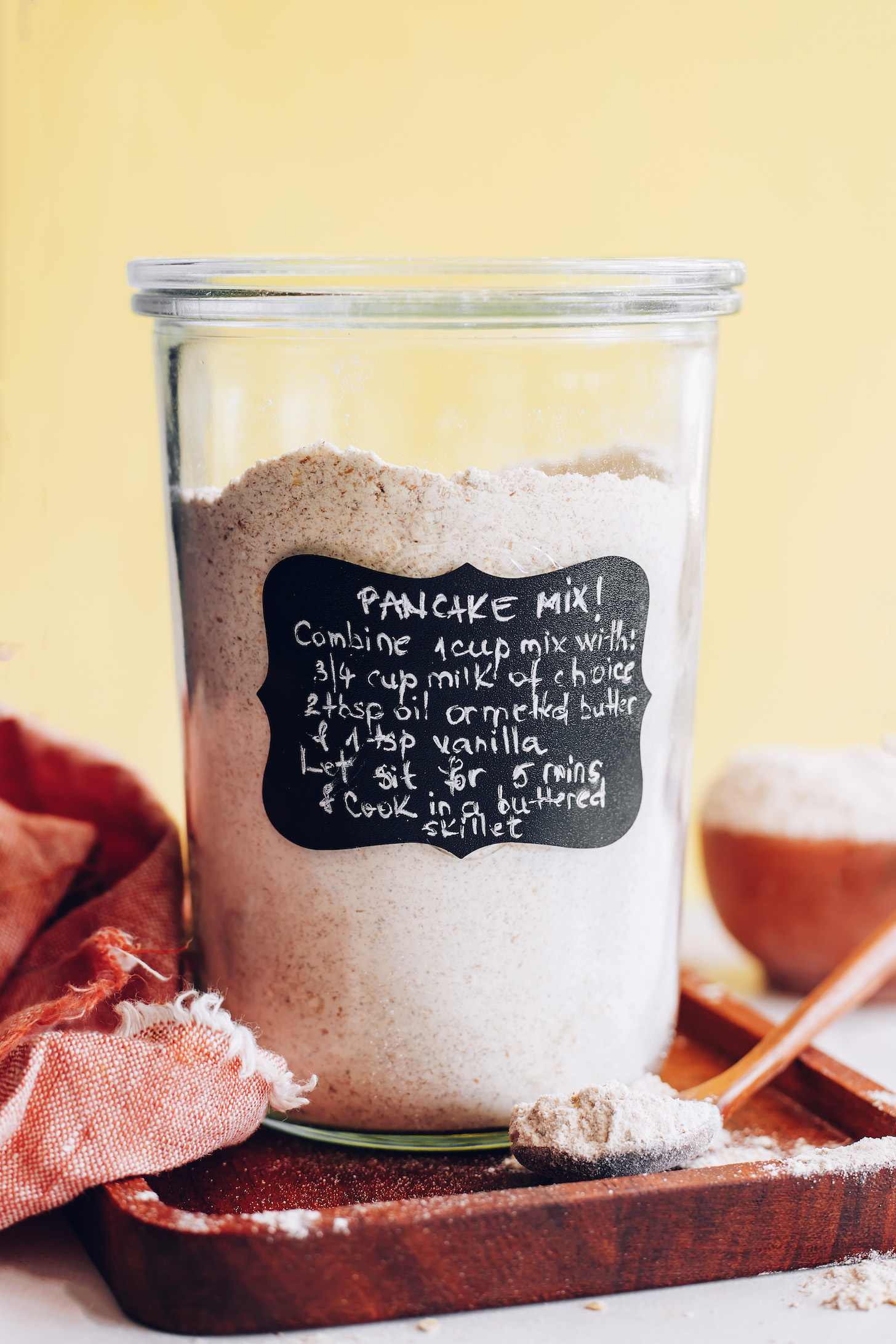 Tall jar filled with homemade pancake mix