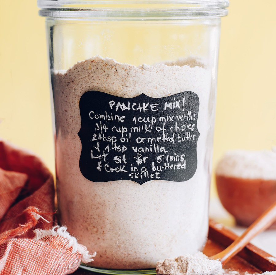 Pancake instructions on a jar of vegan pancake mix