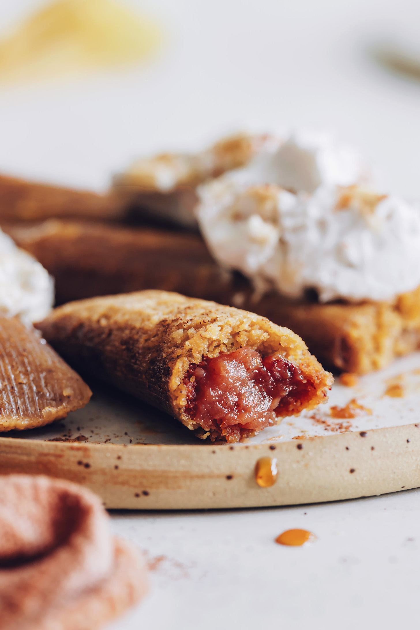 Close up shot of an apple butter dessert tamale