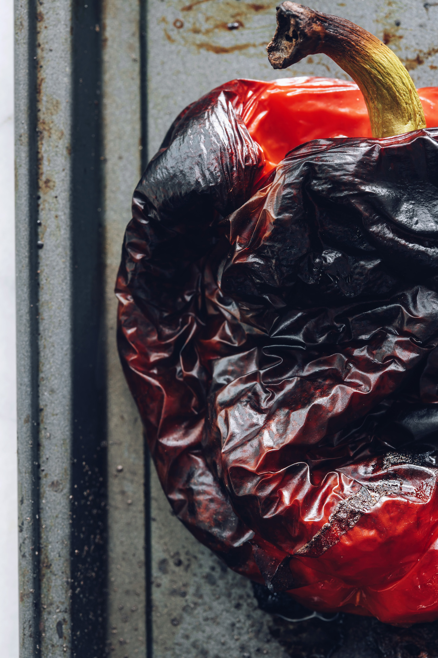 Close up shot of blistered skin on a bell pepper