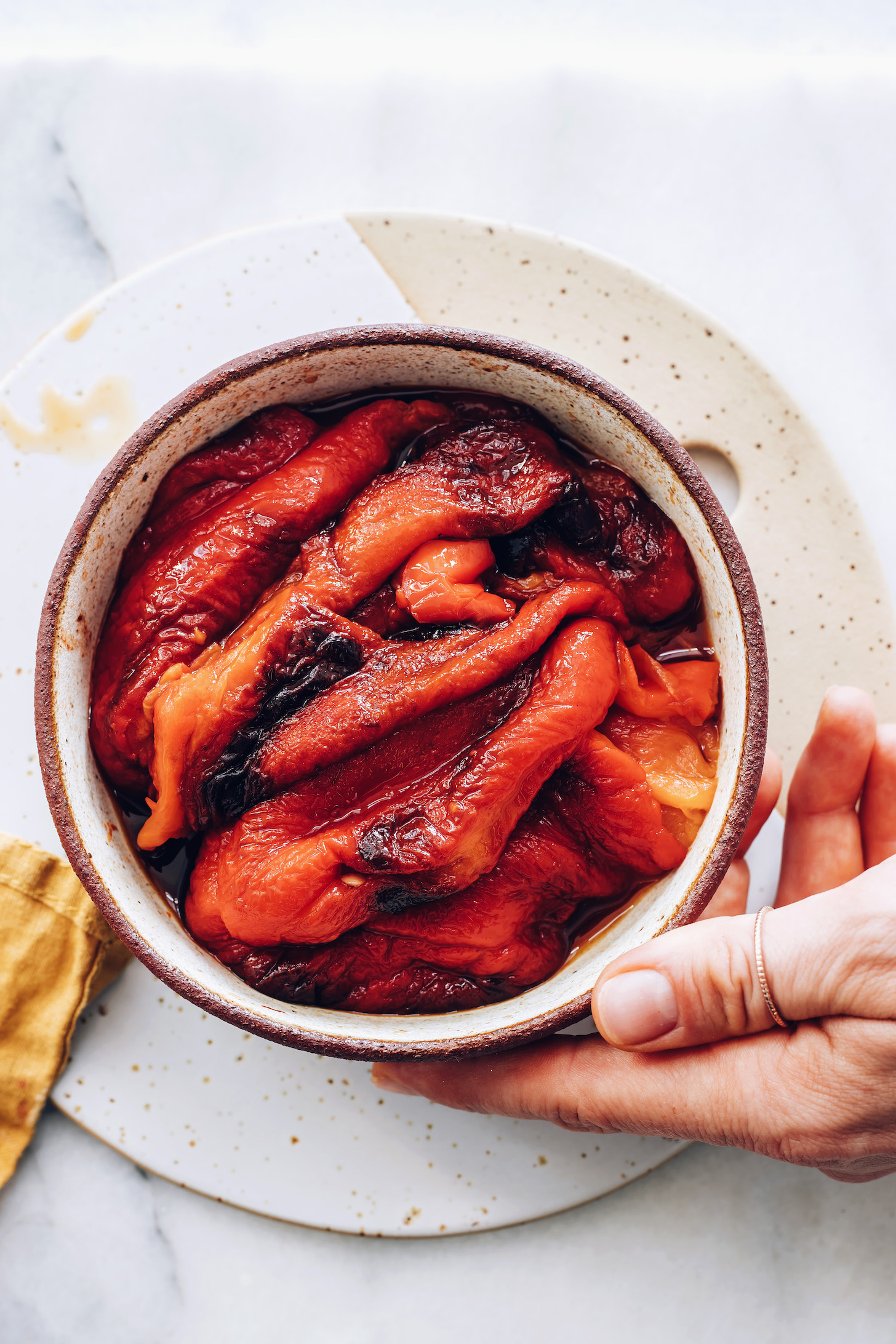 Bowl of roasted red peppers