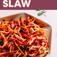 Bowl of vegan crunchy jicama slaw