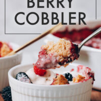 Ramekin of vegan and gluten-free berry cobbler