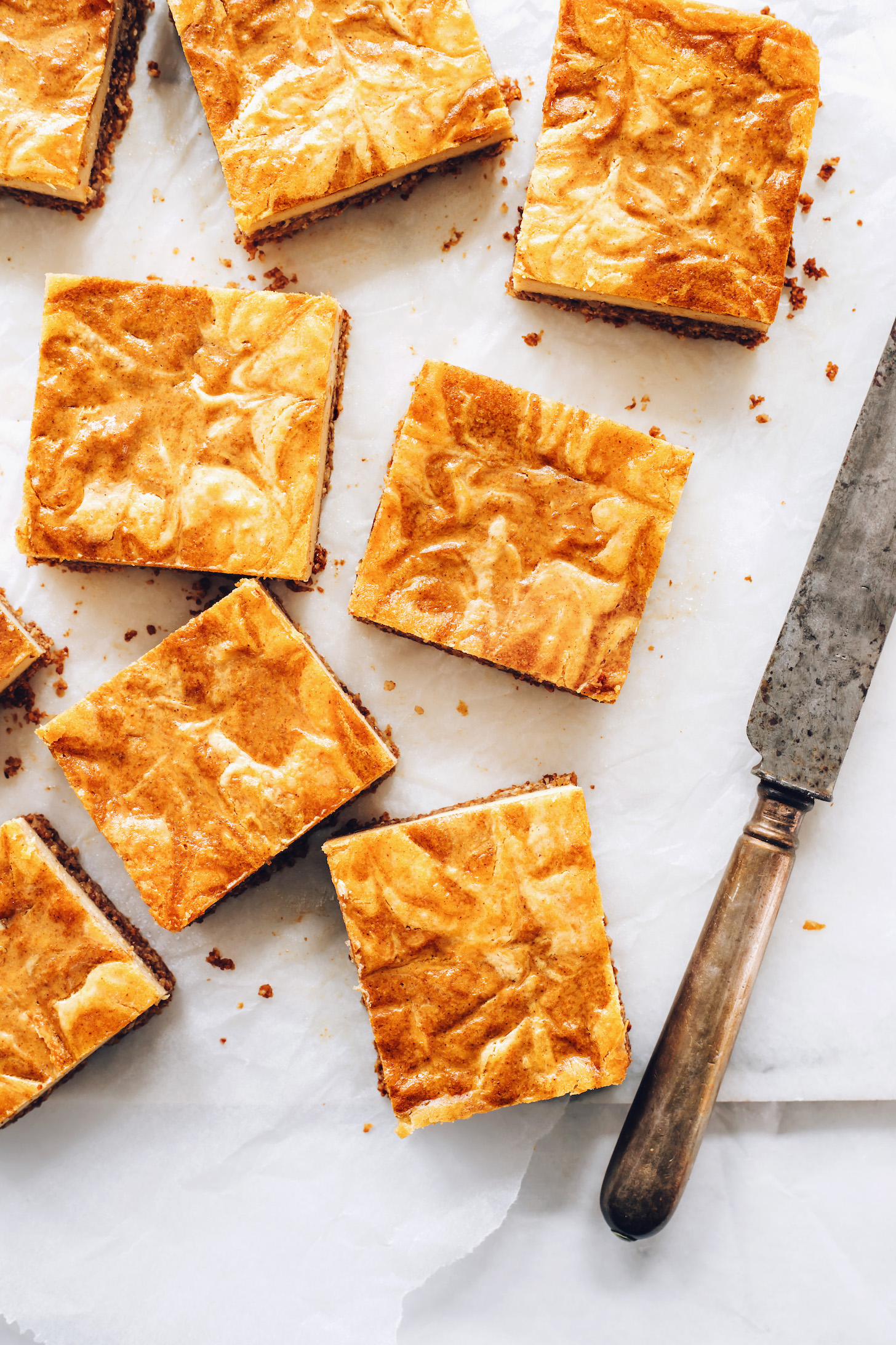 Squares of our vegan pumpkin cheesecake bars