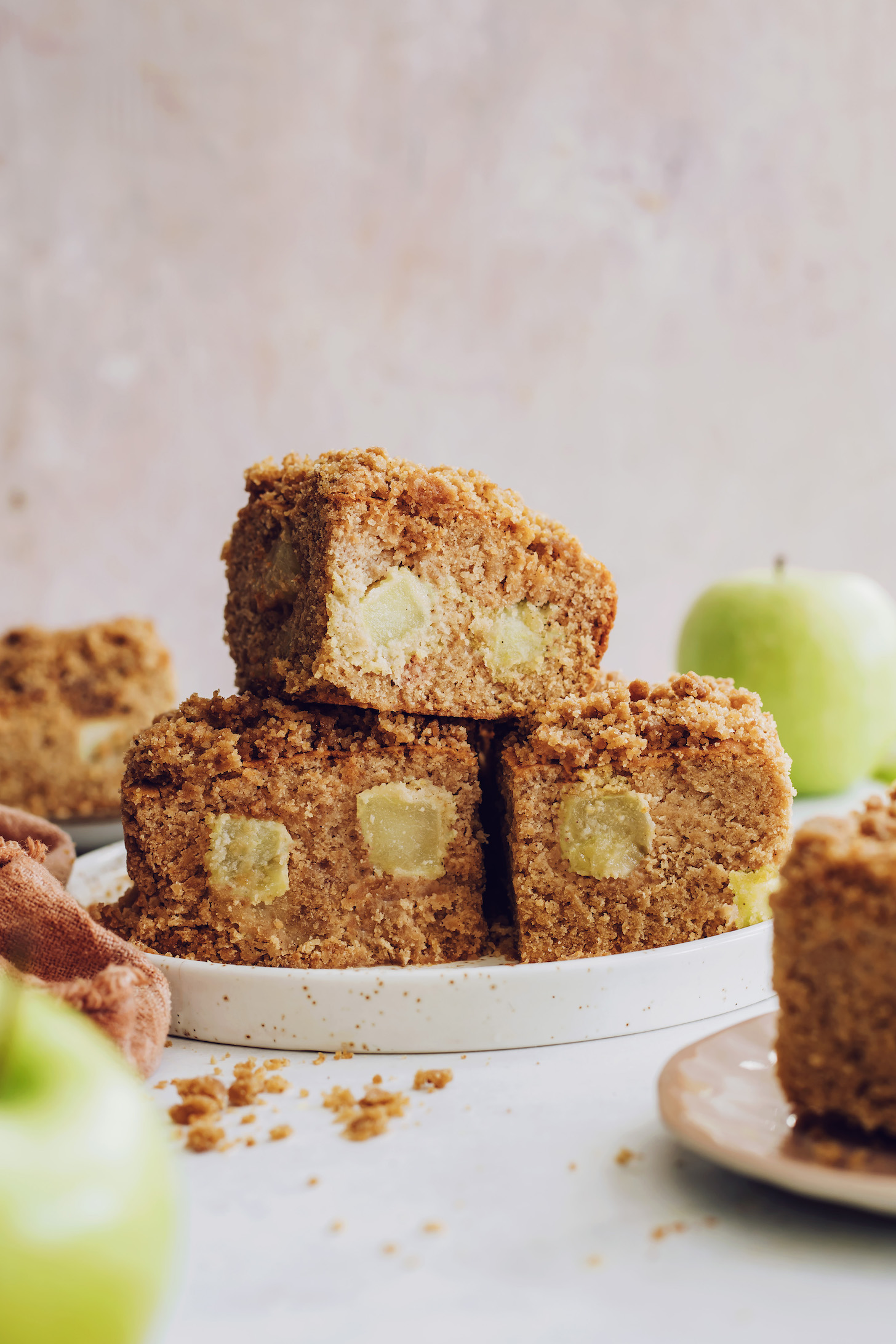 Squares of gluten-free vegan apple coffee cake