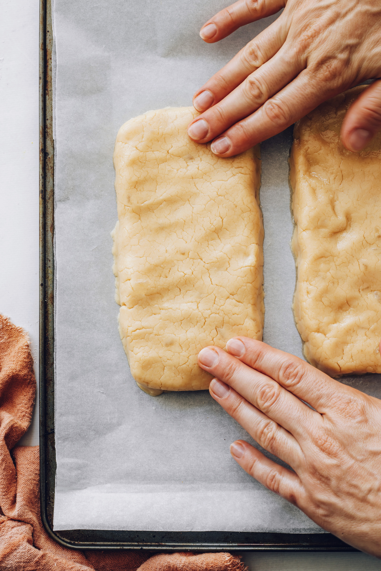 Forming biscotti dough into two long logs