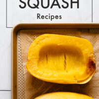 Spaghetti squash on a baking sheet