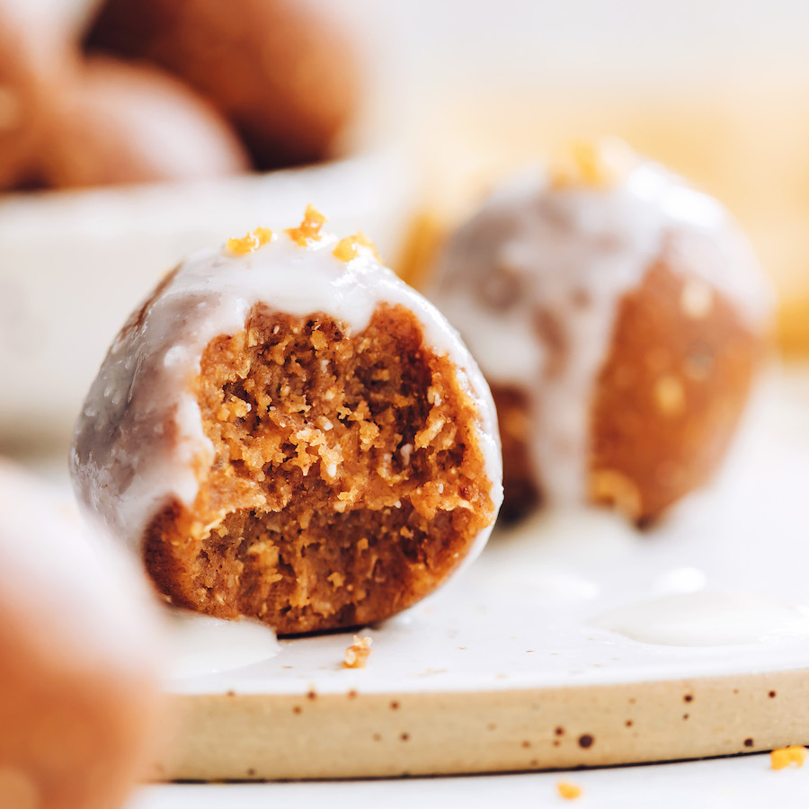 Close up shot of a pumpkin spice energy bite
