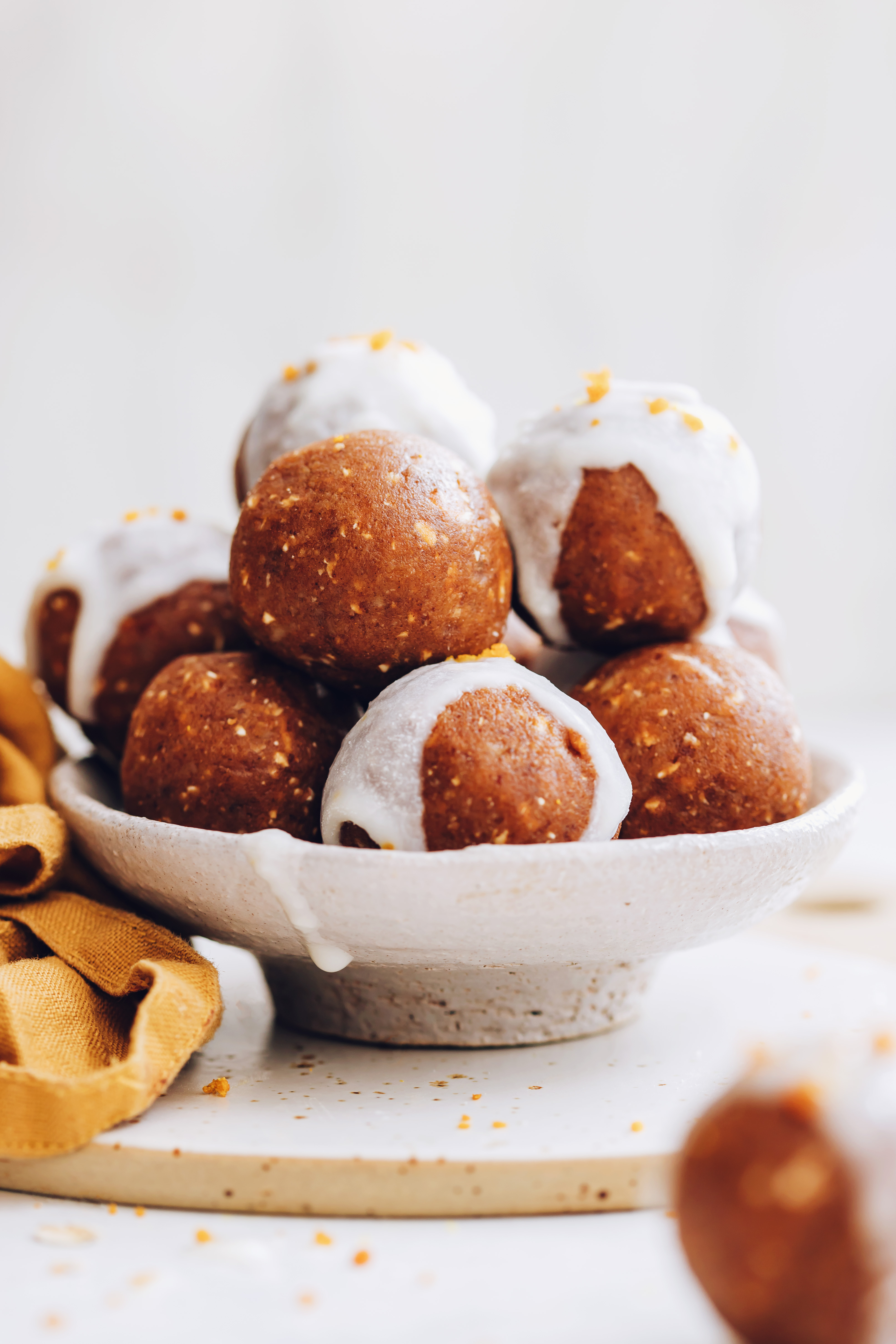 Bowl filled with pumpkin spice cake bites