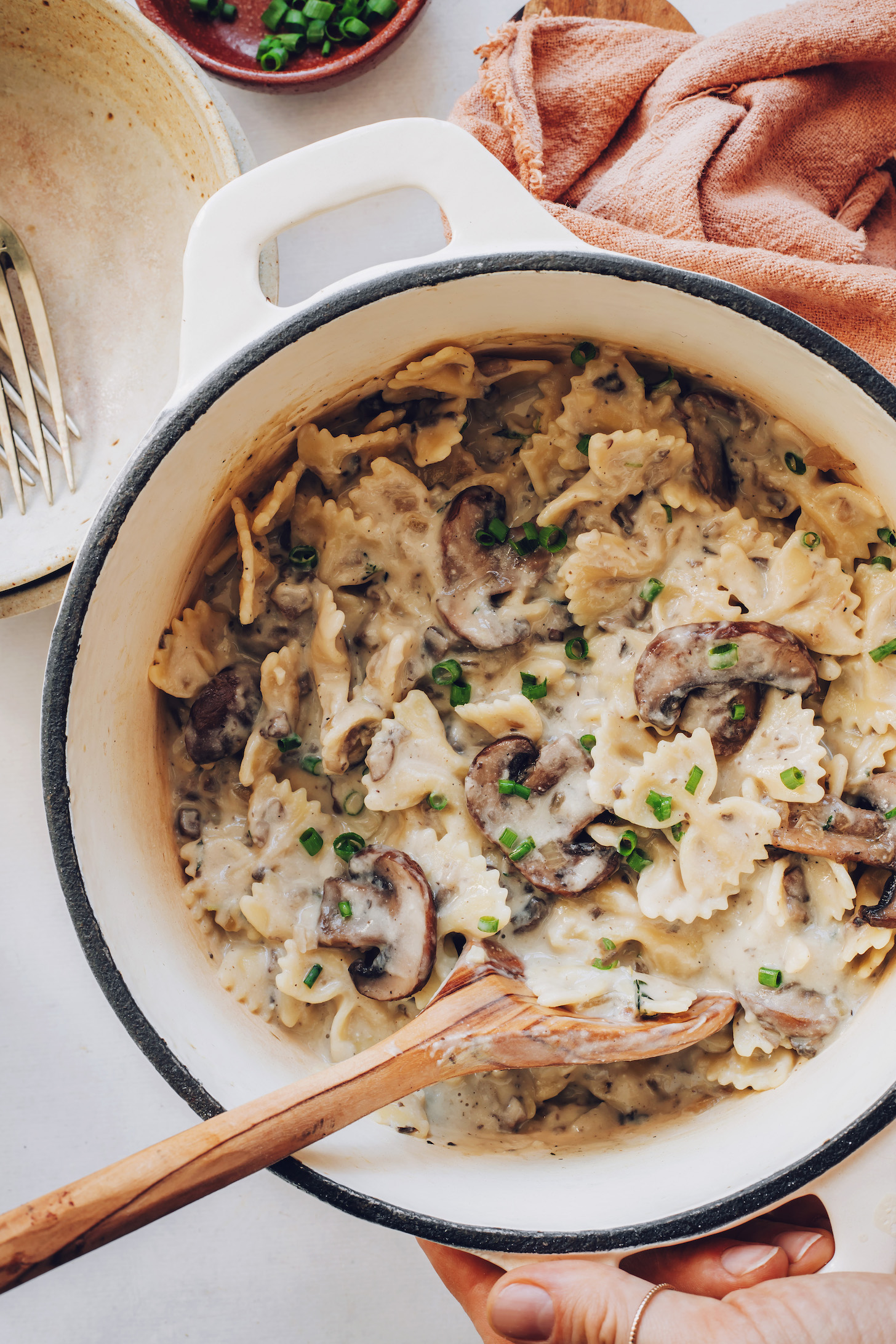 Pot of creamy vegan mushroom stroganoff