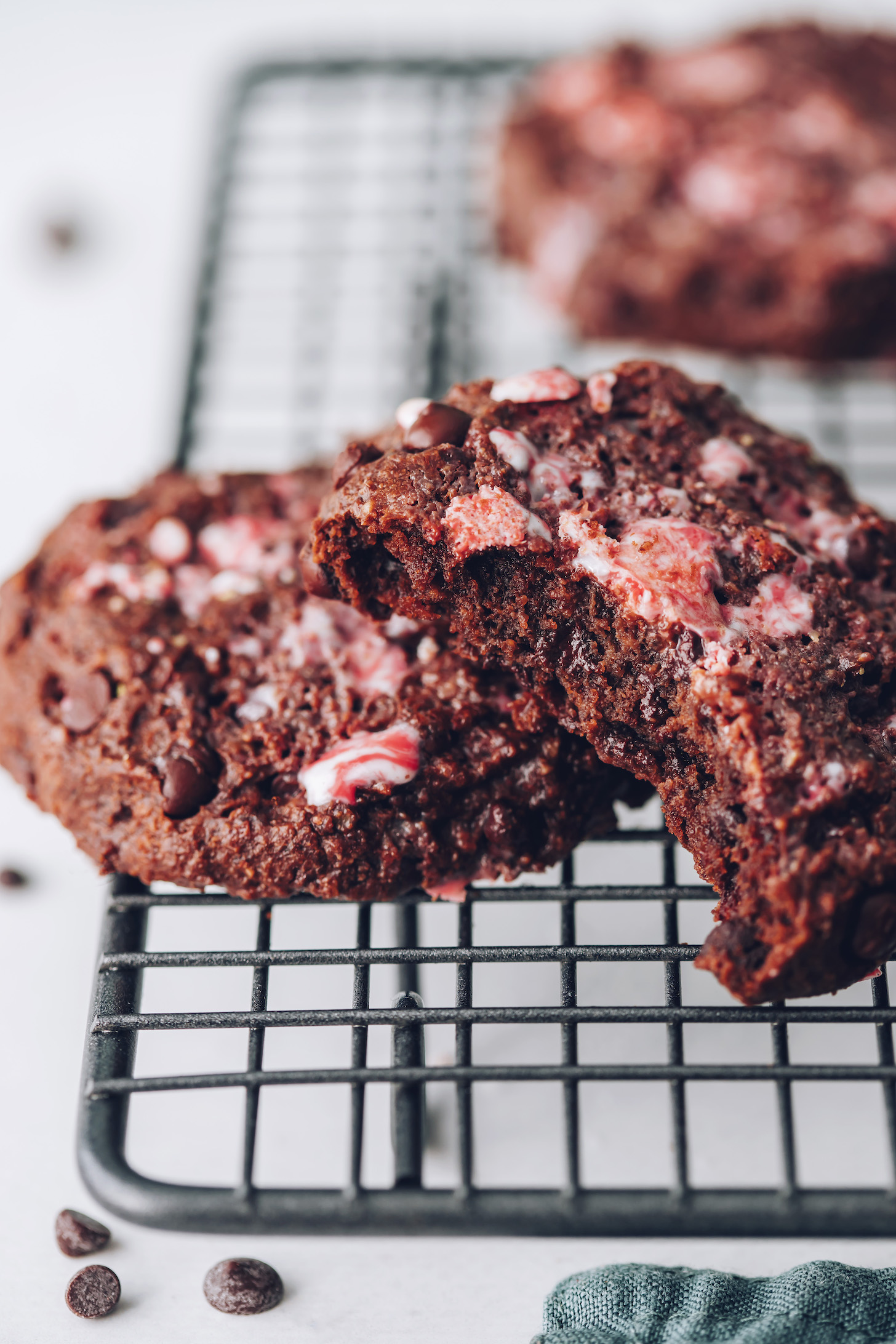 Chocolate peppermint cookies on a cooling rack