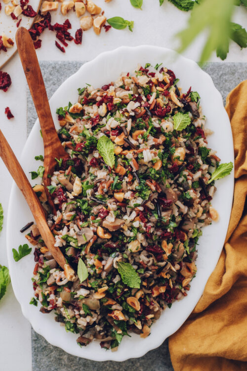 Platter of our mushroom wild rice salad