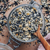 Overhead shot of a jar of homemade Everything Bagel Seasoning