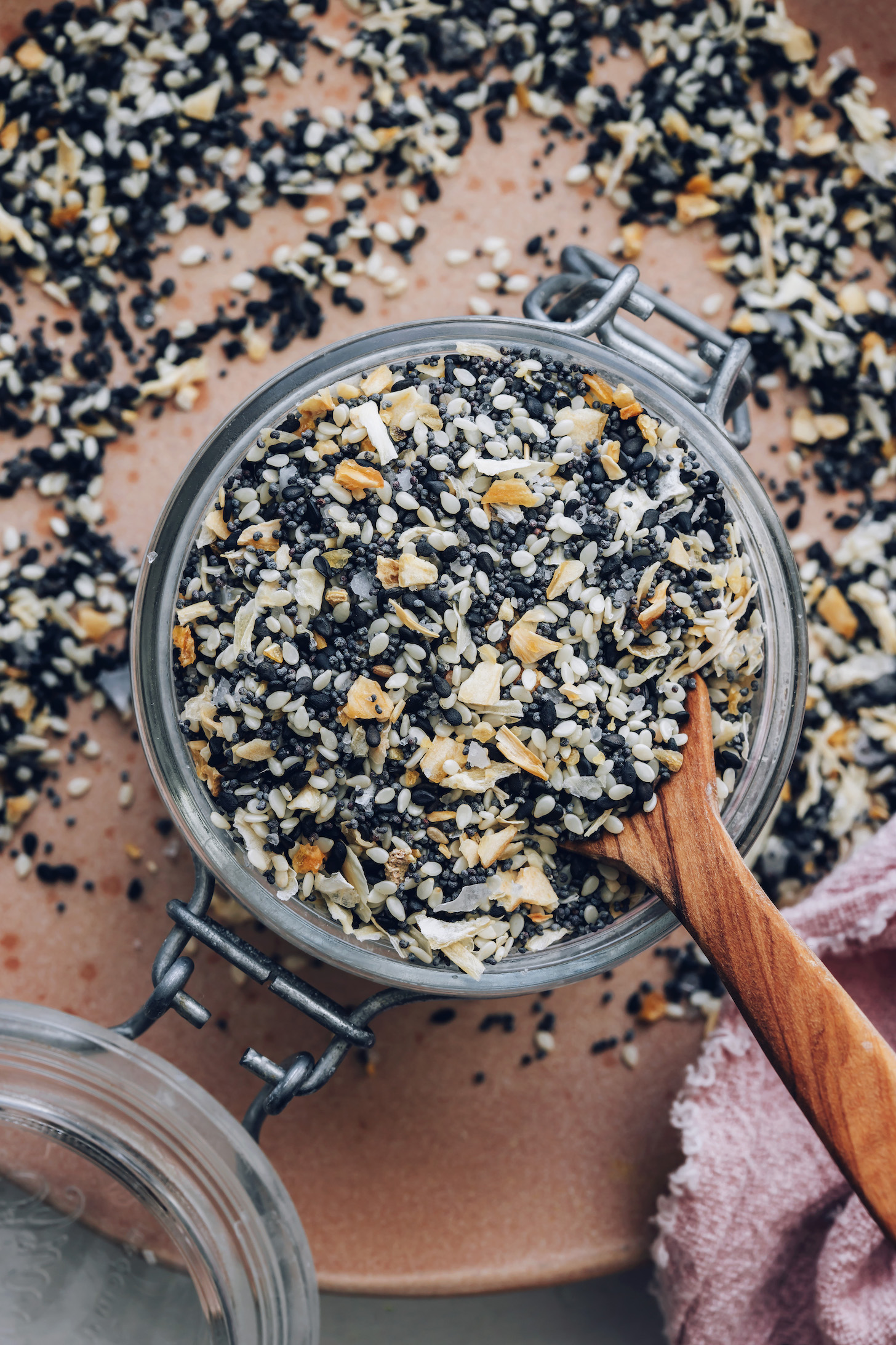 Overhead shot of a jar of Everything Bagel Seasoning