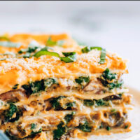 Slice of vegan butternut squash lasagna on a plate