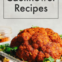 Head of whole roasted cauliflower for our vegan cauliflower recipes round-up