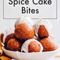 Plate of vegan and gluten-free no-bake pumpkin spice cake bites