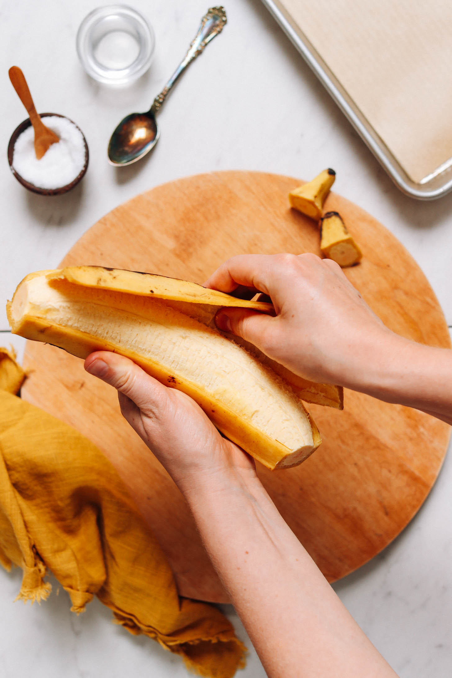 Peeling a plantain
